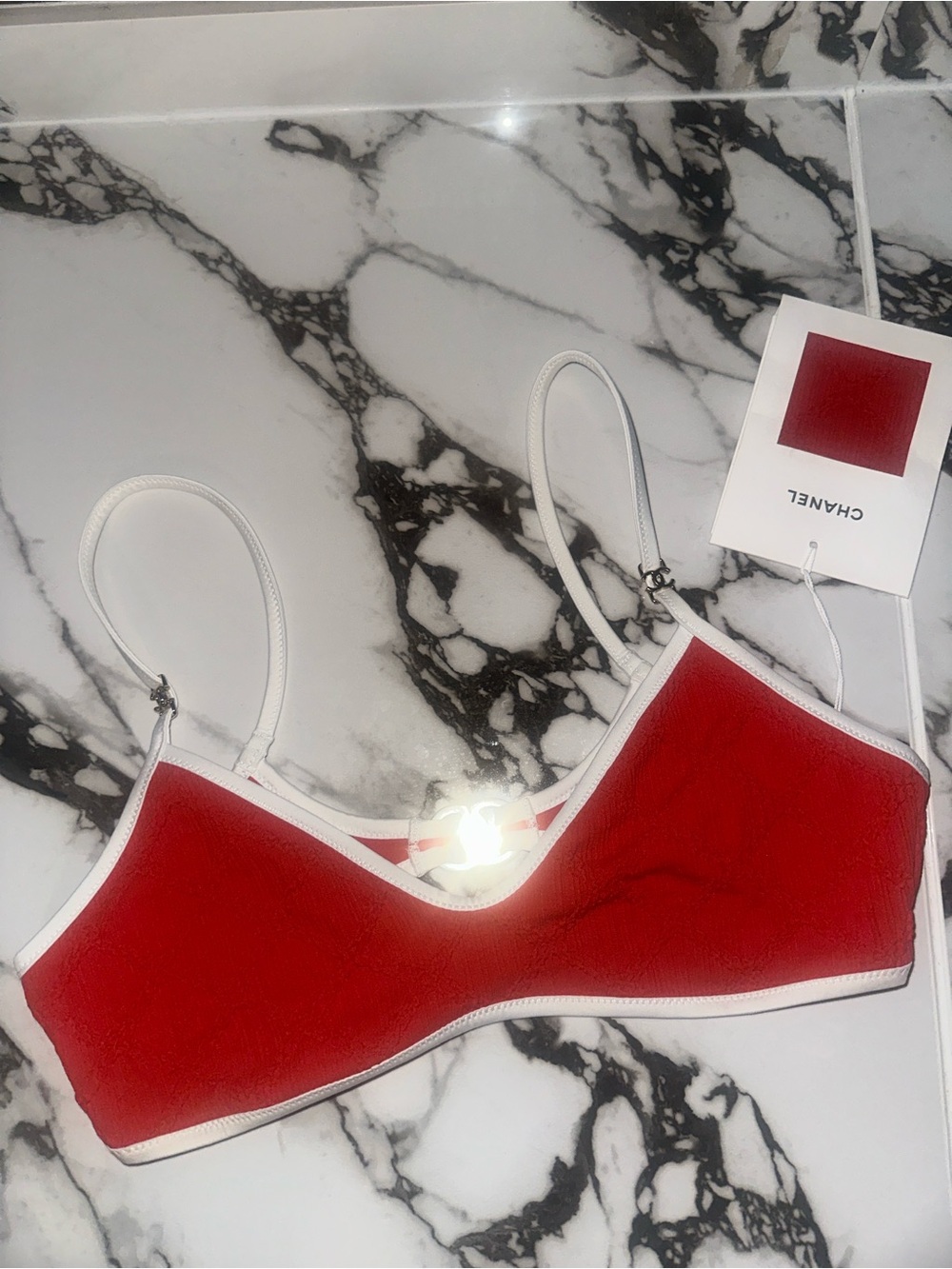 CHANEL Red Bikini Top Coco Beach 26K 38